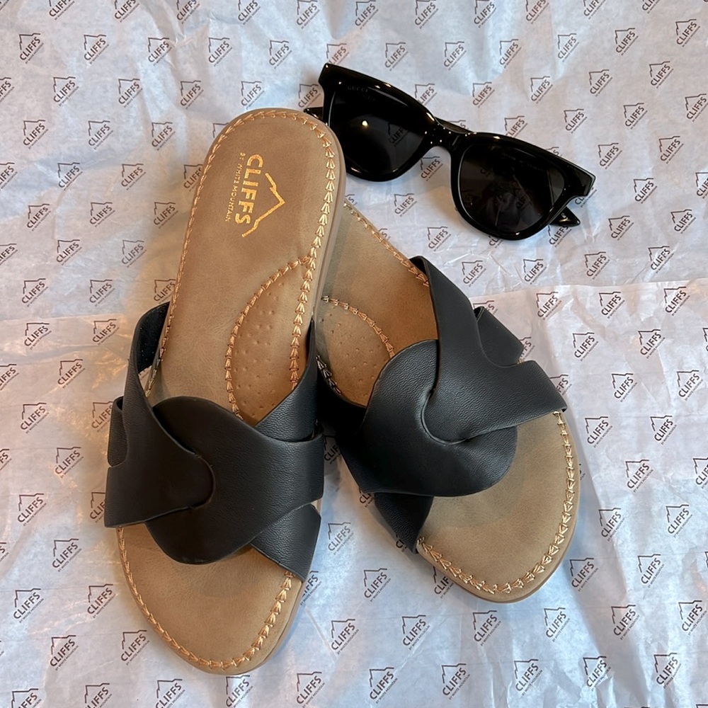 NWT Cliffs by White Mountain Black Fortune Sandals 🩴 in Size 6
